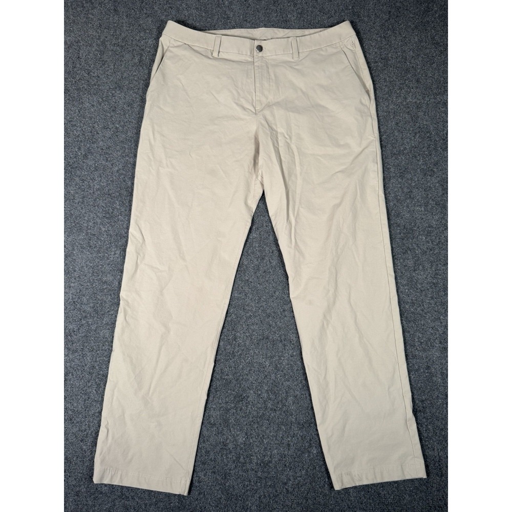 Lululemon ABC Pants Mens 38 Beige Classic Fit 5 Pocket Stretch Golf EUC 32"